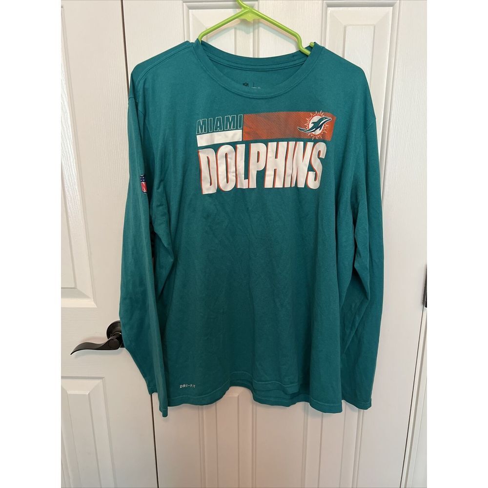 #64 MIAMI‎ DOLPHINS GAME USED ON FIELD AQUA DRI-FIT LONG SLEEVE SHIRT SIZE 2XL